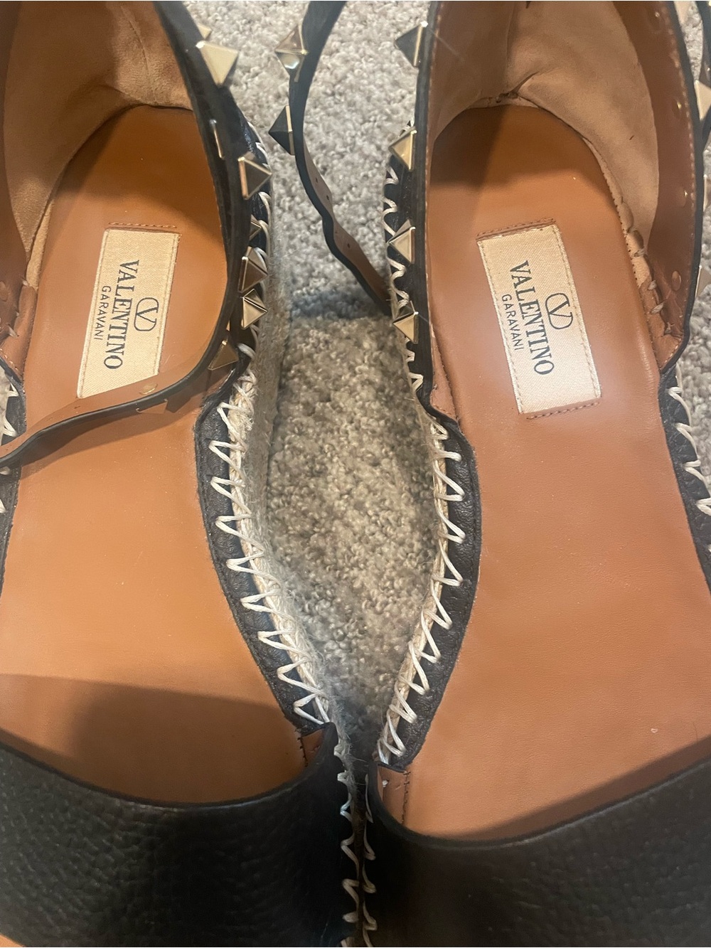 Valentino Black Leather Studded Espadrille Sandals - Picture 2 of 9
